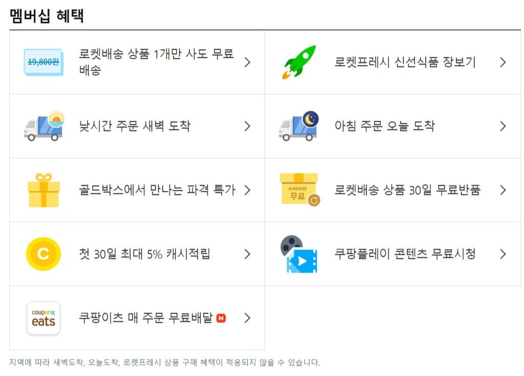 쿠팡 와우 멤버십 혜택