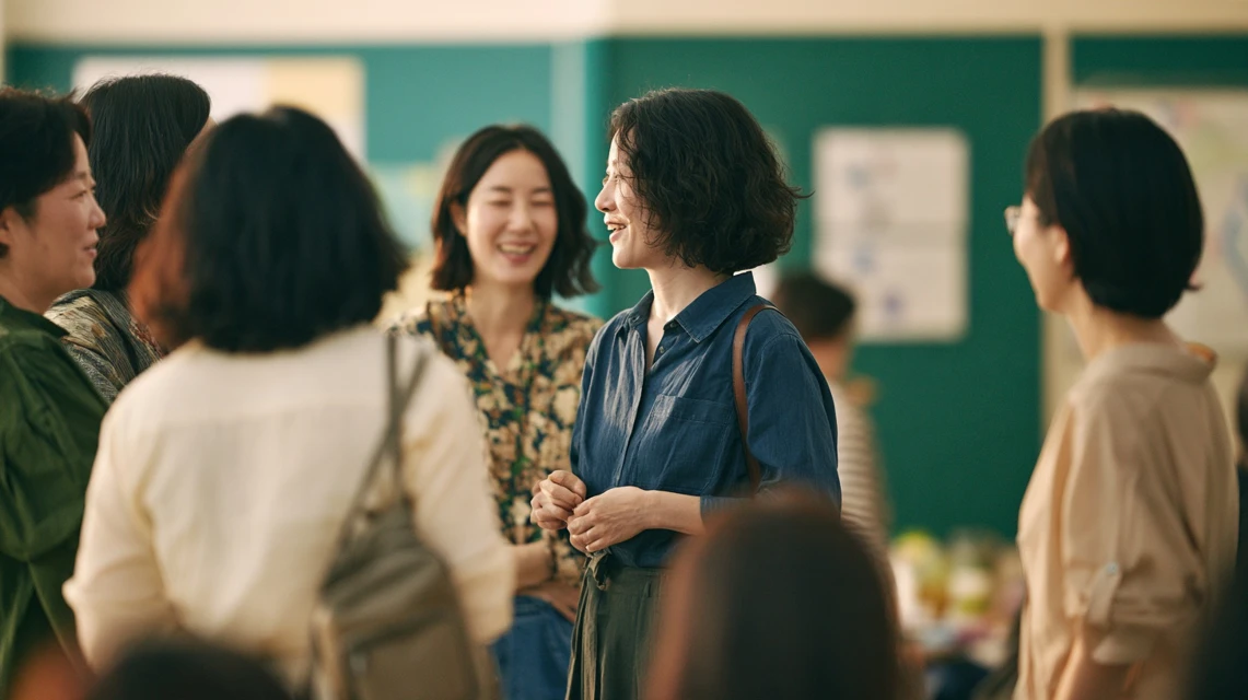 동호회 활동을 마치고 회원들과 자연스럽게 어울리며 편안해진 신입 회원의 모습