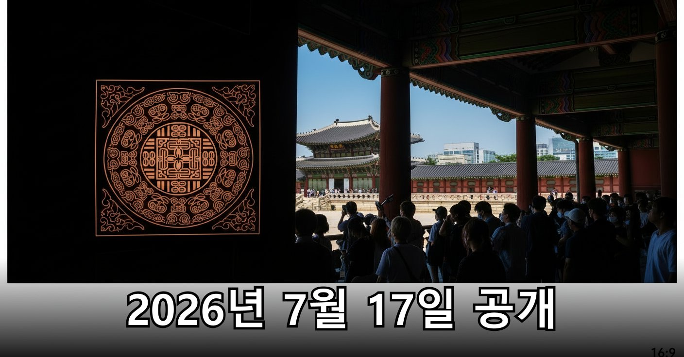 고궁의 처마 아래, 그림자 속에서 흐릿하게 빛나는 옛 부적