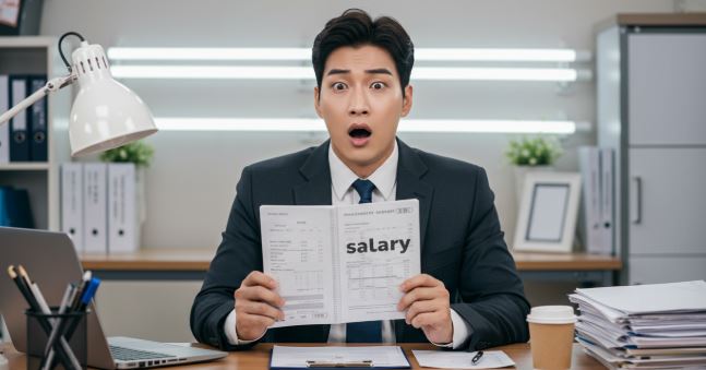 월급 통장 들고있는 직장인 모습