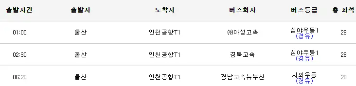 울산 인천공항 리무진 버스 예약 방법 두 번째