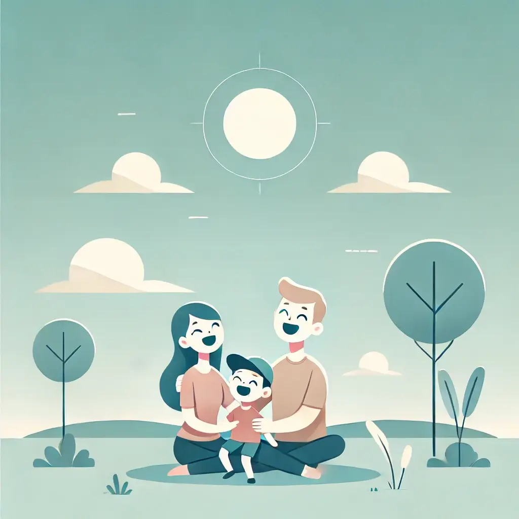 야외에서 행복하게 웃으며 시간을 보내는 가족.