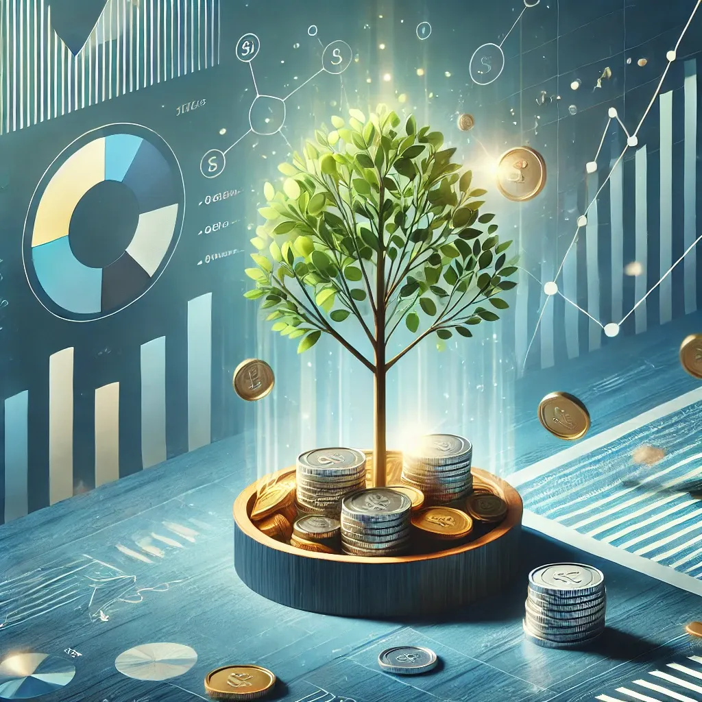 금화 나무와 금융 아이콘으로 표현된 IRP의 성장 개념