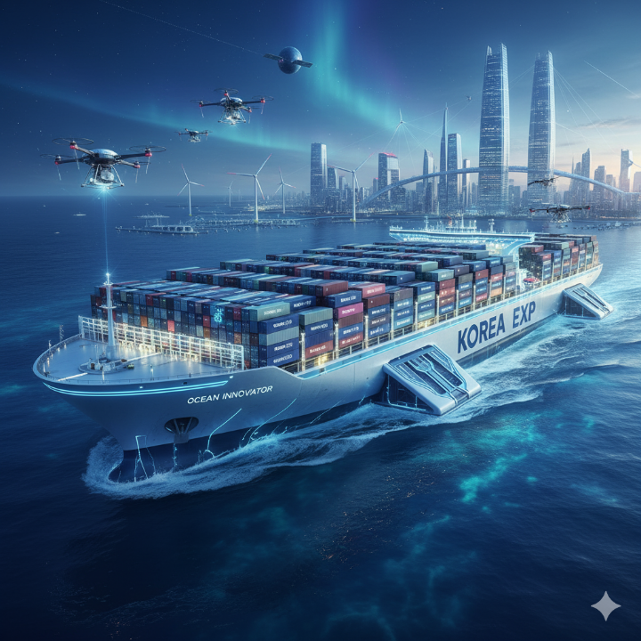 미래 산업 기술을 상징하는 컨테이너 선박