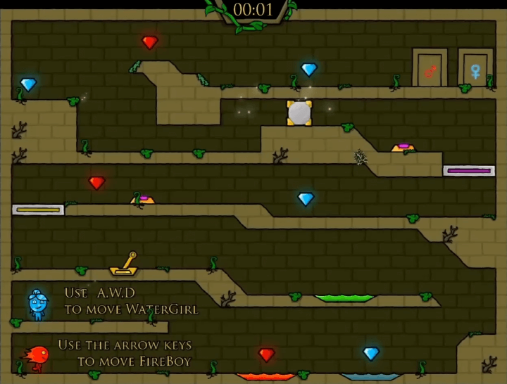 물과-불 -2인용-게임하기-포레스트템플-시작-화면