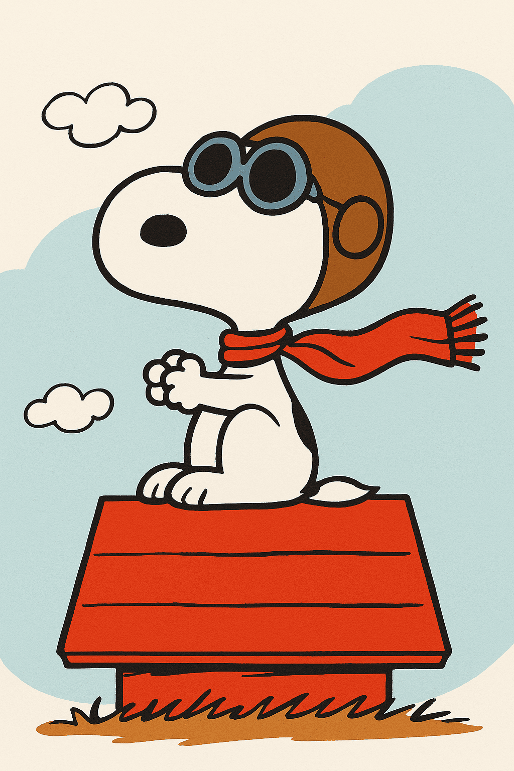 붉은 스카프를 두른 조종사 세상에서 가장 유명한 강아지 스누피 이미지 AI generated illustration