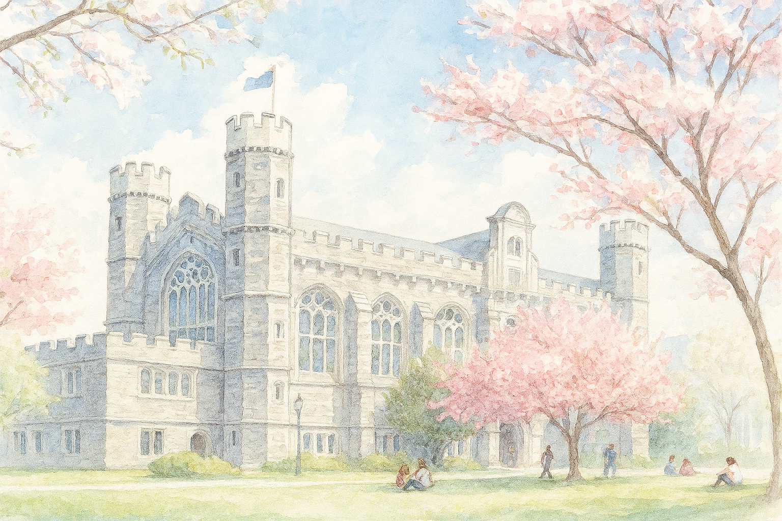 꽃이 핀 대학교 캠퍼스 이미지