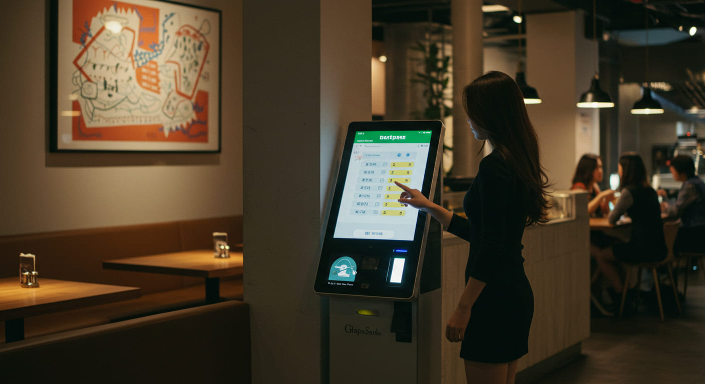 패스트패스 레스토랑 예약 시스템을 확인하는 한국인 여성