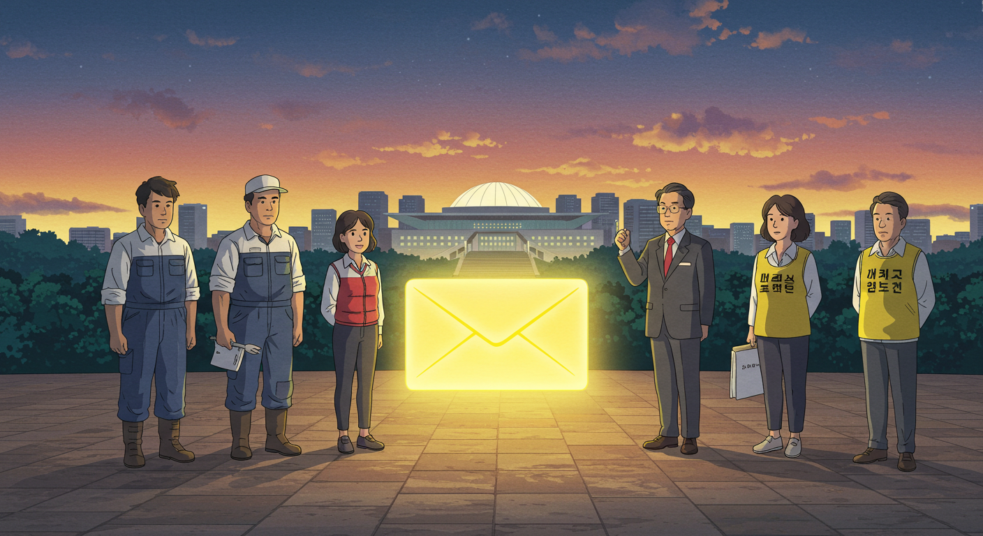 노란봉투법을 둘러싼 청년 노동자 기업인 시민이 한자리에 선 상징적 장면