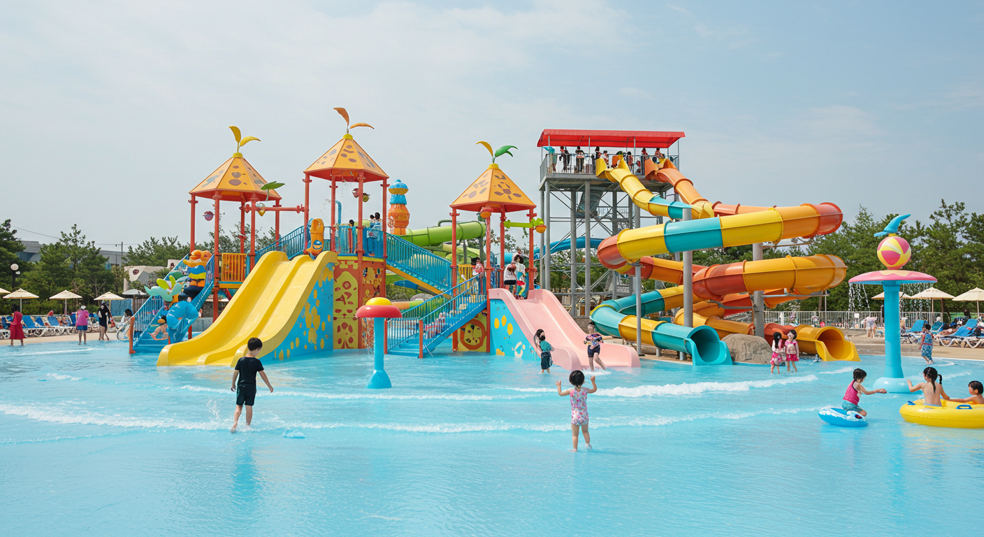 김해 롯데워터파크 어린이존과 대형 슬라이드