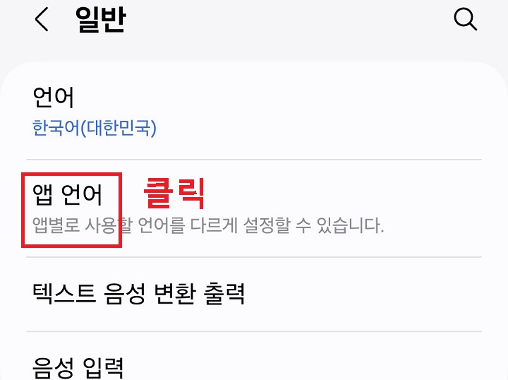 앱 언어 메뉴 클릭함