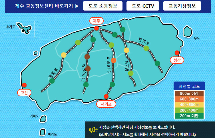 제주도 도로 cctv 날씨, 도로상황 보기