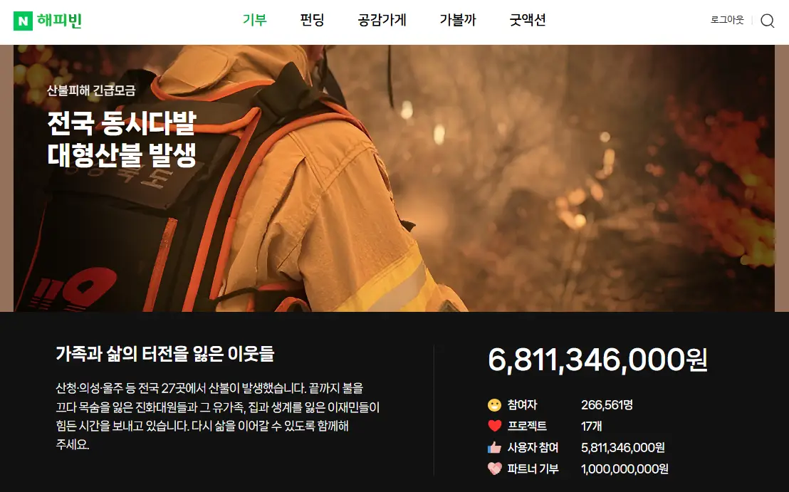 네이버 해피빈 사이트 화면