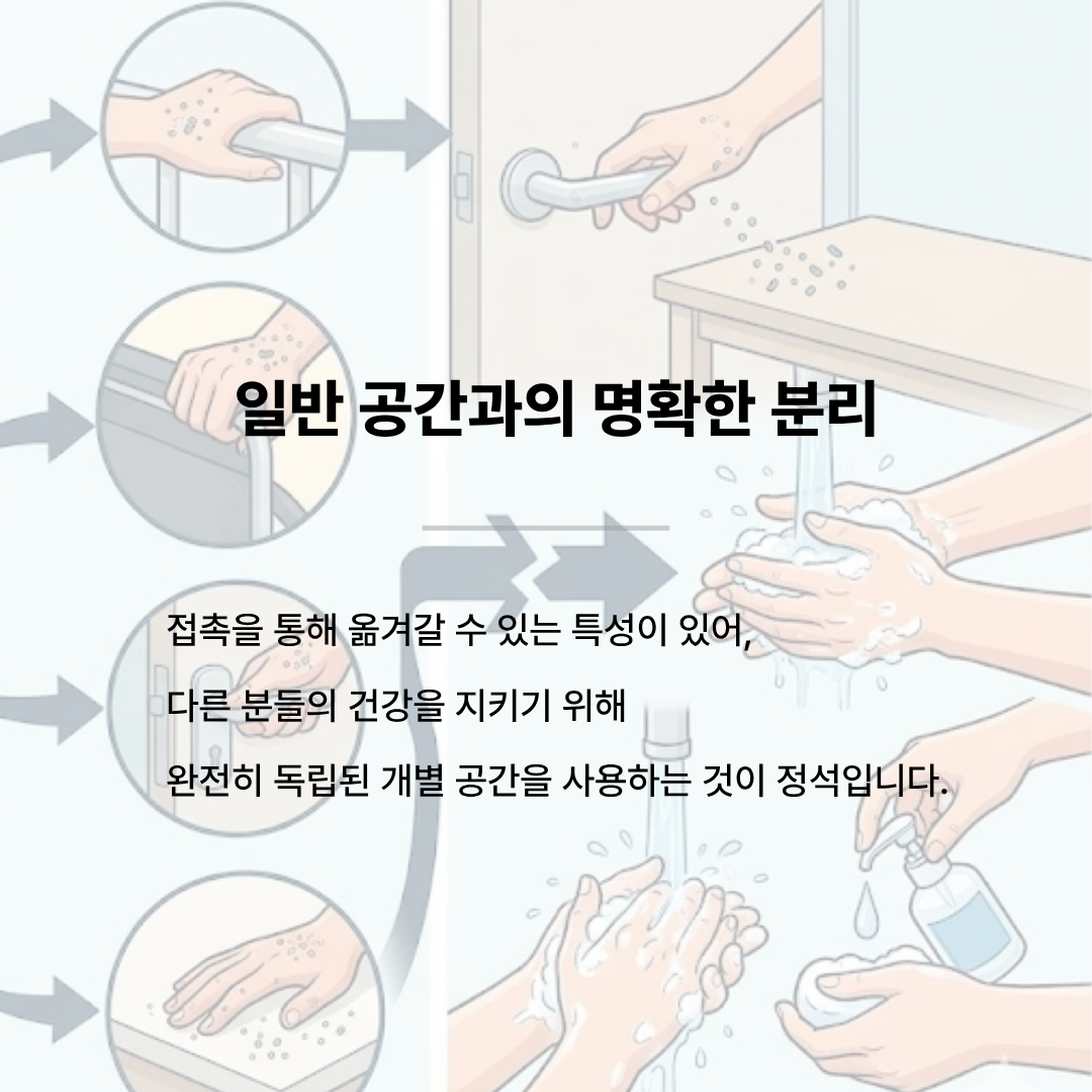 고열을 나타내는 체온계와 배뇨 통증, 근육통을 호소하는 환자 일러스트 배경. 텍스트 '놓치지 말아야 할 VRE 감염 증상. 갑작스러운 체온 상승, 배뇨 시 느껴지는 통증, 해당 부위가 붉어지는 발적 현상이나 원인 모를 근육통과 피로감이 동반될 수 있습니다