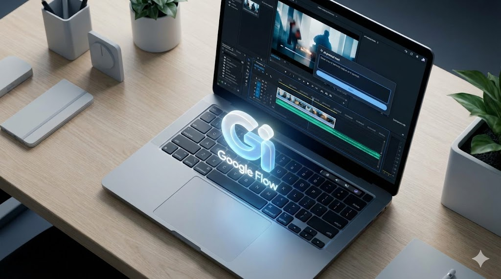 구글 플로우(Flow)를 사용하여 AI 영상을 편집하는 작업 환경 예시