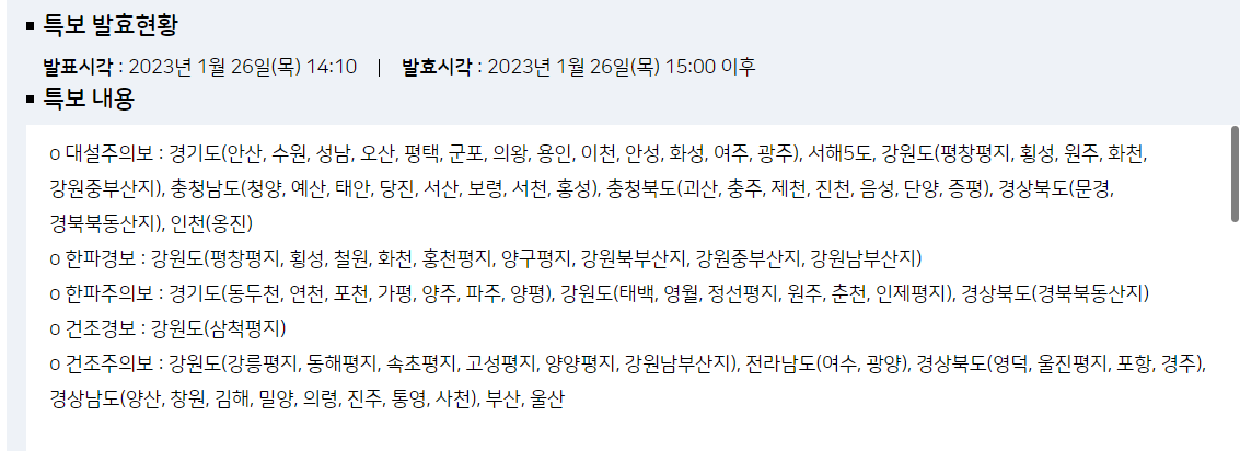 기상특보 특보현황