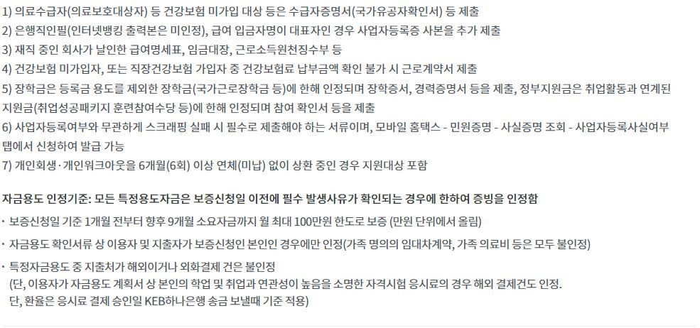 햇살론 유스 자금 용도 인정 기준
