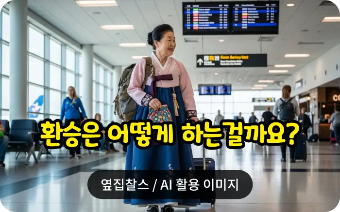 공항에서 환승하는 할머니