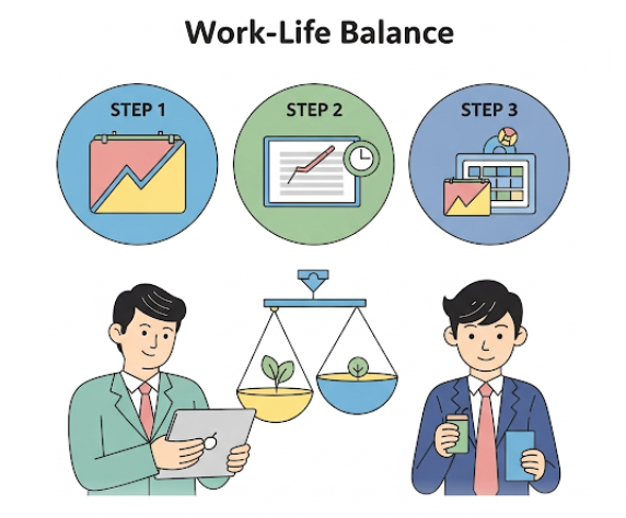 직장인 워라밸 팁 3가지 핵심을 도식화한 이미지