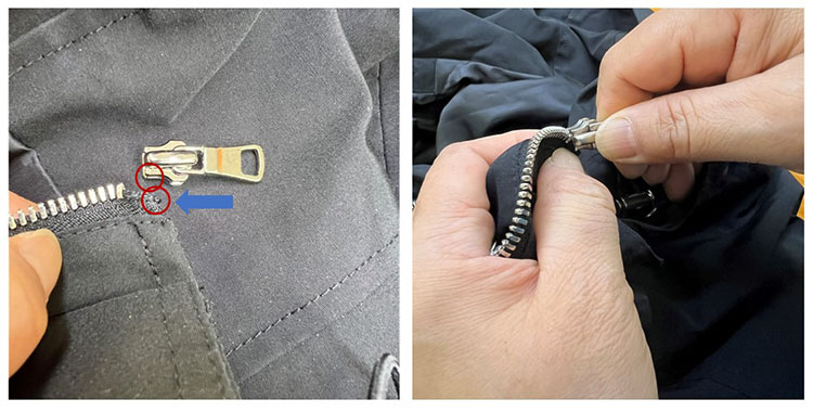 슬라이더를 지퍼에 끼우는 사진