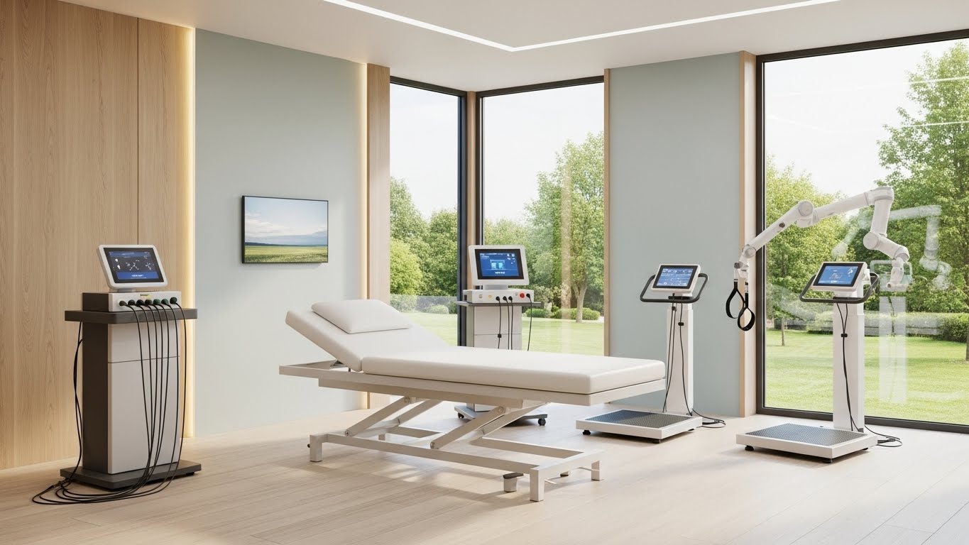 체계적인 비수술 치료와 재활이 이뤄지는 현대적인 정형외과 물리치료실 전경