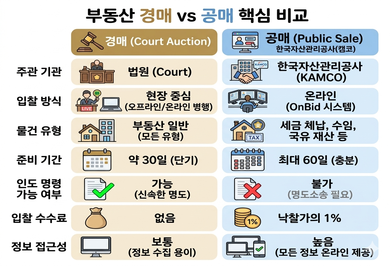 부동산 경매와 공매의 차이 비교