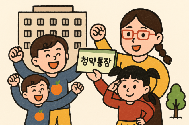 청약통장을 들고 있는 가족의 모습