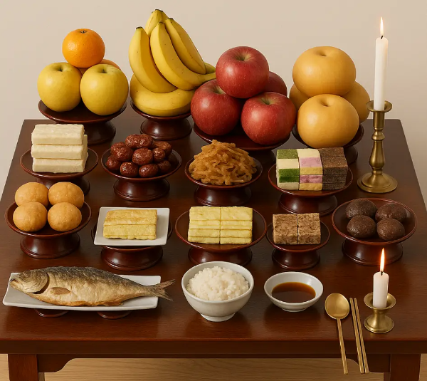 제사상차림-과일-생선-밥