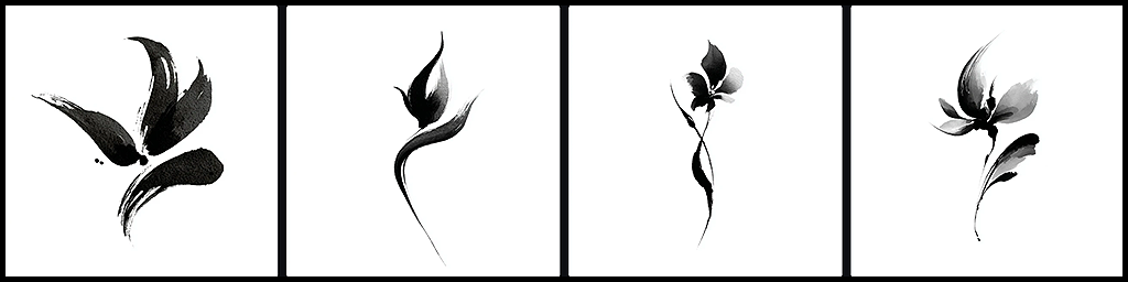 수묵 난초의 한 획을 형상화한 미니멀리즘 뷰티 브랜드 로고 심볼 디자인 _Midjourney