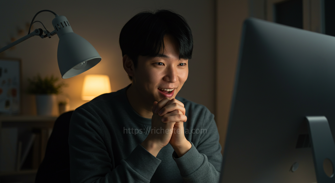 지원서류를 넣고 기대하고 있는 표정의 청년
