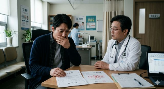 암보험 면책기간 때문에 보험금 지급 거절 상황을 설명하는 이미지