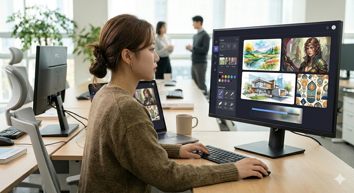 AI 도구로 다양한 이미지를 생성하는 작업 모습