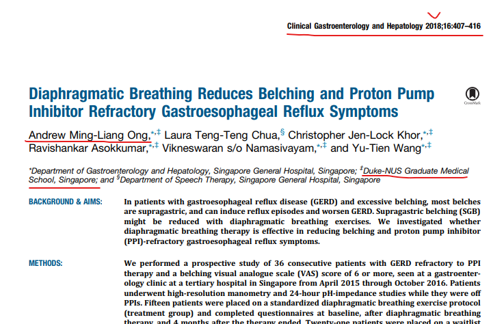 횡격막 호흡이 PPI 약에 잘 안 듣는 위식도 역류 증상(역류성식도염 증상)을 감소시킨 논문 원본