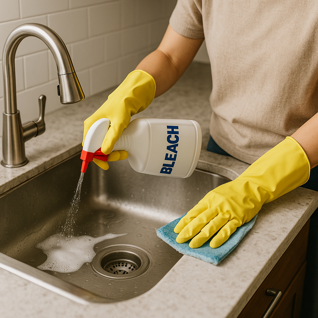 락스로 청소하는 이미지