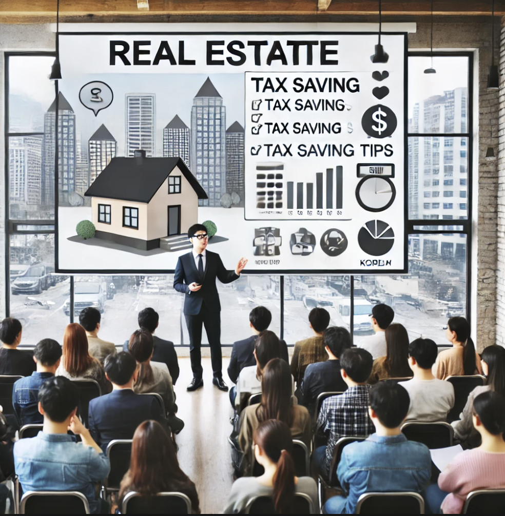 부동산 투자에 관심 있는 사람들로 가득 찬 세미나실.