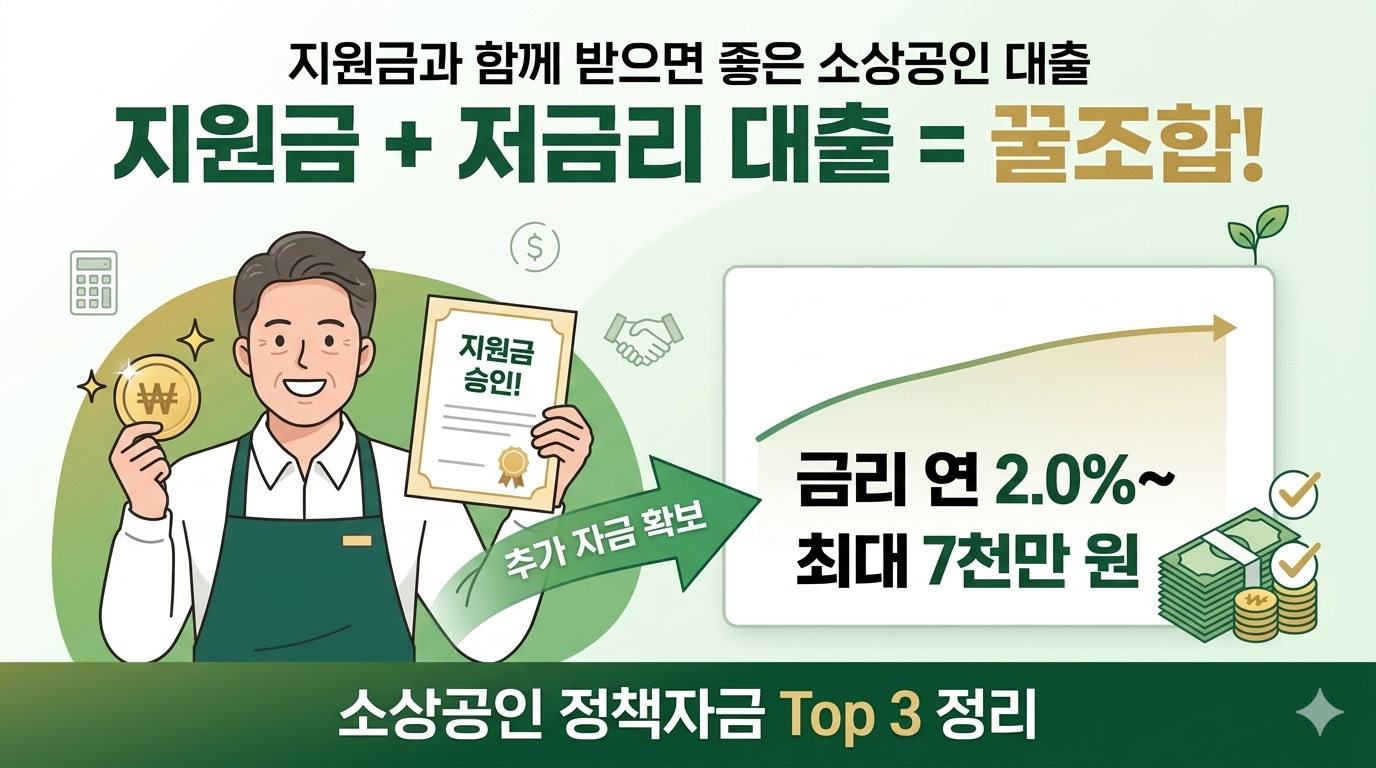 지원금과 함께 신청하세요! 2026 소상공인 저금리 정책자금 대출 Top 3