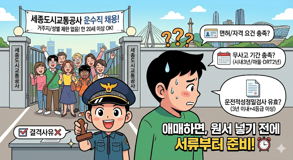 세종도시교통공사 운수직 채용 공통 응시자격 및 30초 자가진단