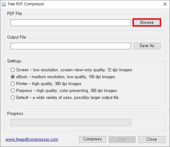 pdf 파일 용량 줄이기 프로그램 Free PDF Compressor 원본 불러오기