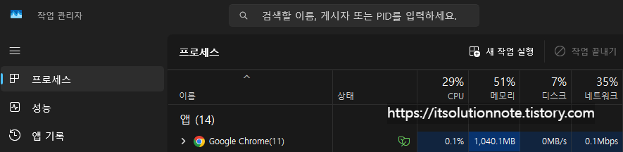 메모리 확인