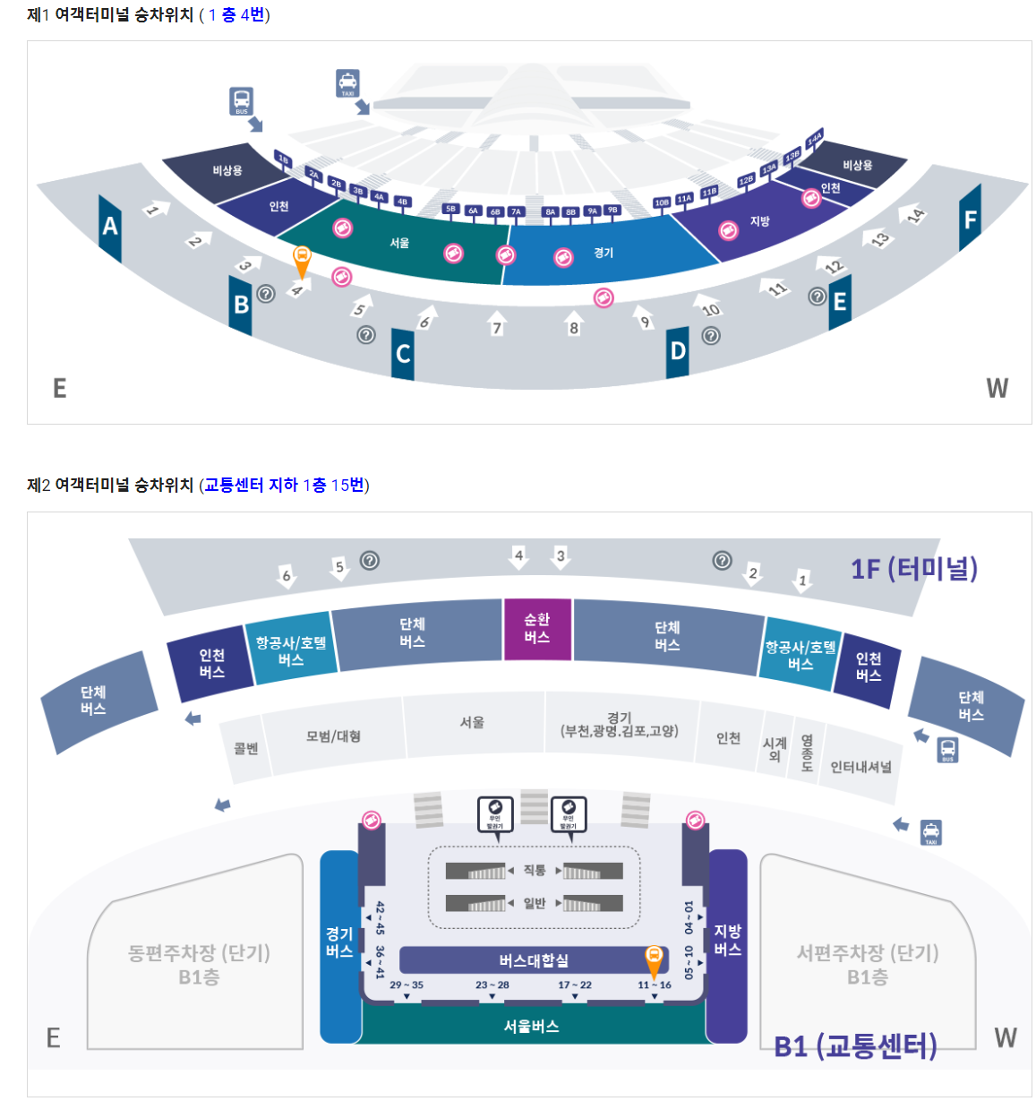 인천공항 제 1&#44; 2터미널 탑승위치