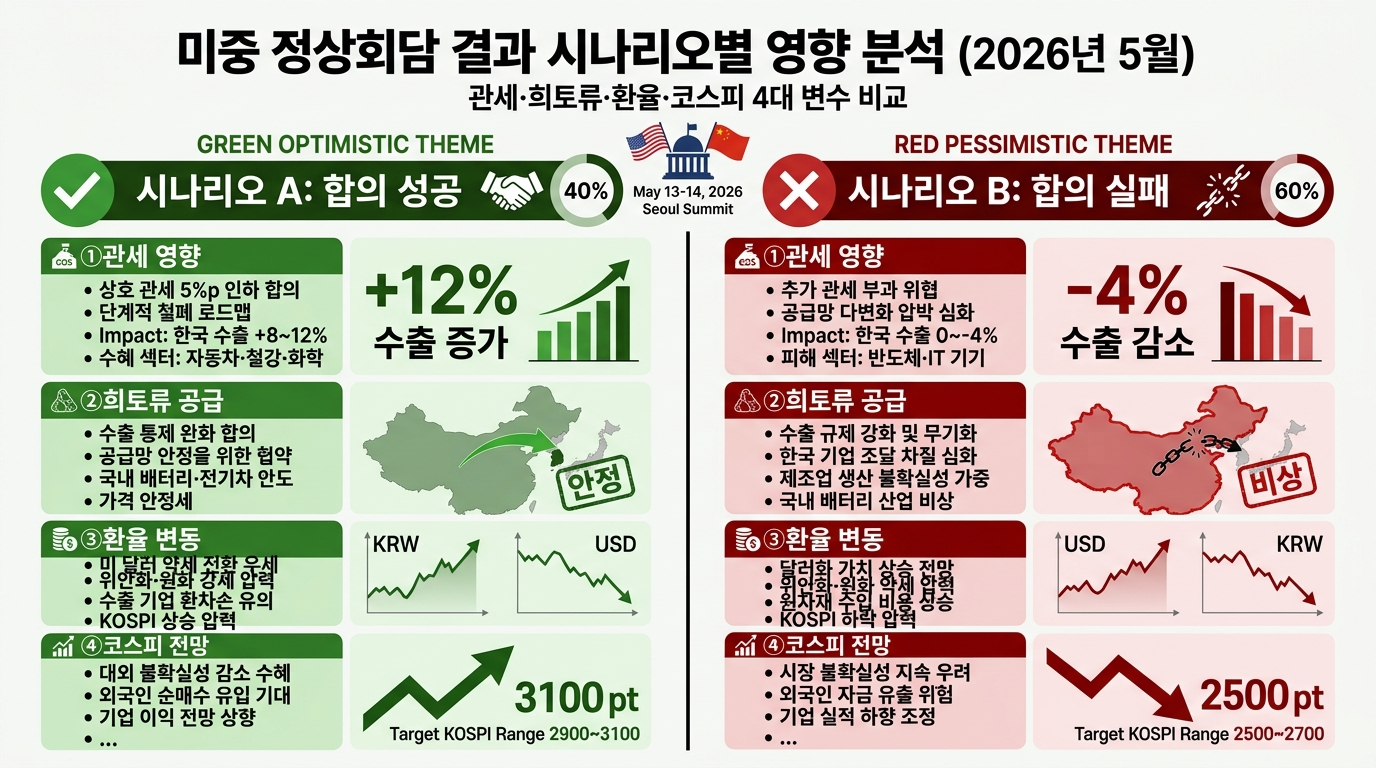미중 정상회담 결과 시나리오별 영향 분석 (2026년 5월)