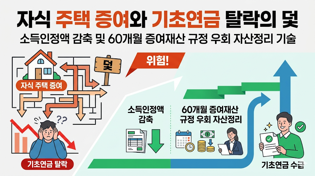 자식 주택 증여와 기초연금 탈락의 덫: 소득인정액 감축 및 60개월 증여재산 규정 우회 자산정리 기술