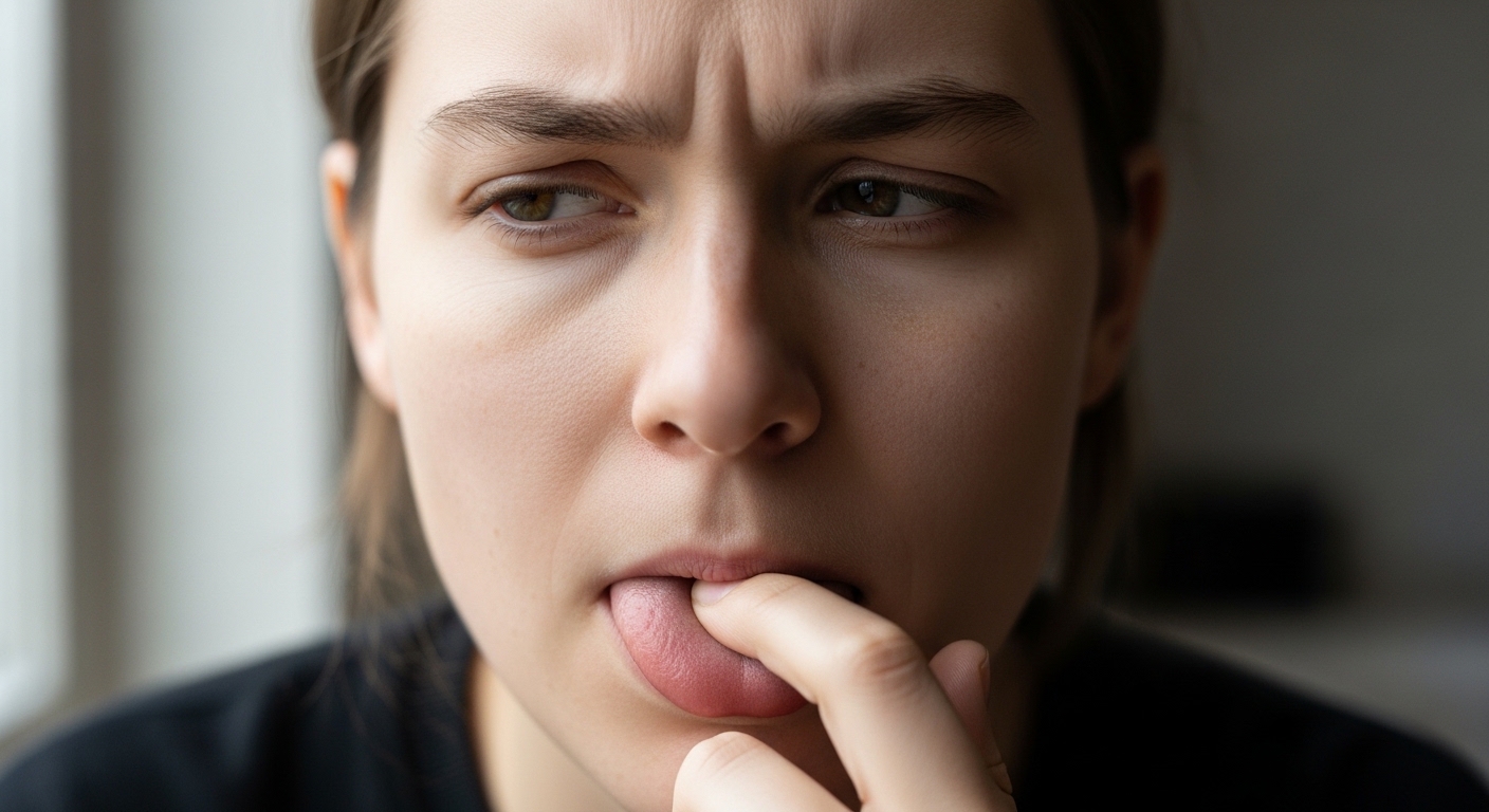 이유 없이 혀가 따가운 느낌을 경험하는 모습