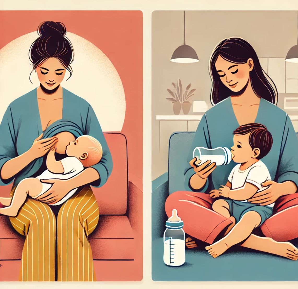 모유 수유와 분유 수유 이미지
