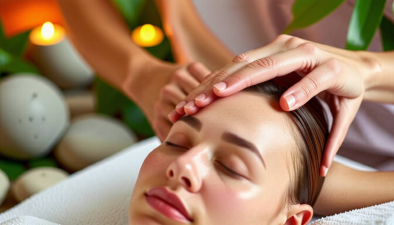 두피 마사지 받는 여성