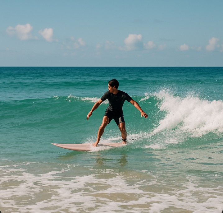 양양의 서핑보드 즐기는모습