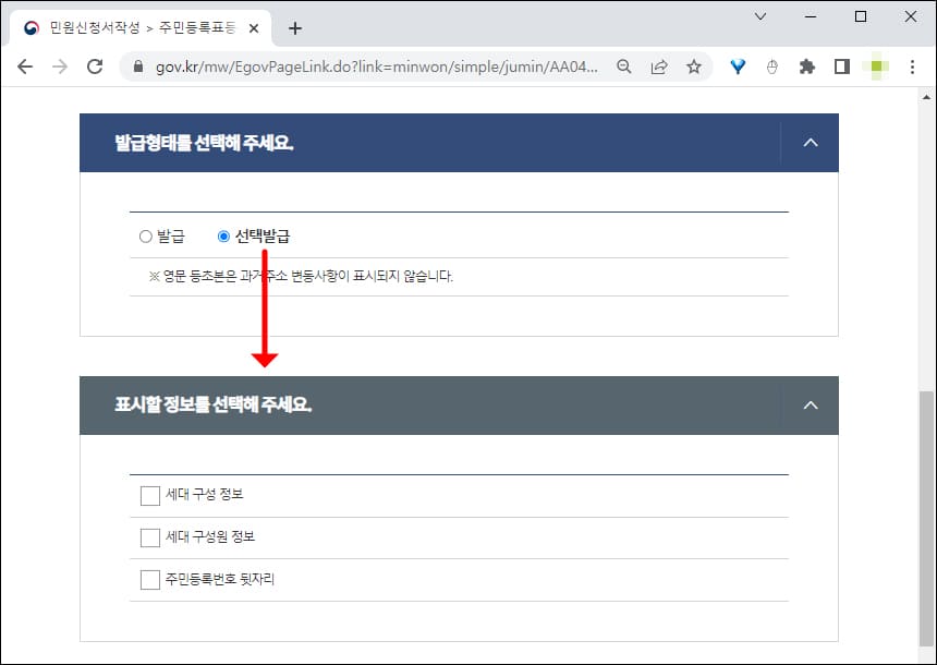 선택발급 옵션