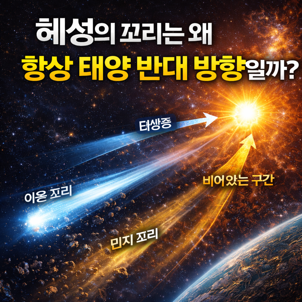 혜성의 꼬리는 왜 항상 태양 반대 방향일까 태양풍이 만든 놀라운 원리