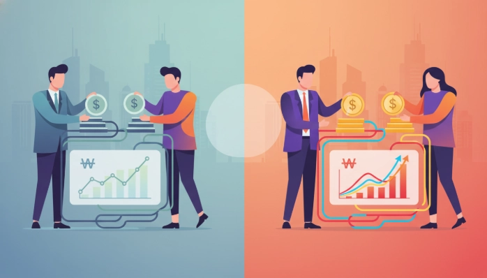 국내 저금리 예금과 베트남 고금리 해외 투자의 잠재적 수익률 차이를 시각적으로 비교하는 인포그래픽.