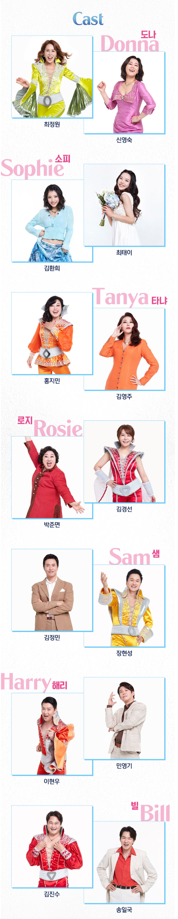 뮤지컬 맘마미아 출연진 안내
